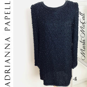ADRIANNA PAPELL Boutique Evening Black Beaded Top